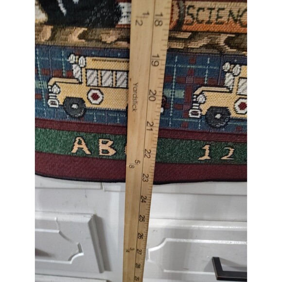 Teacher Tapestry Fabric Wall Hanging Maroon Teaching School Buses Dowel - Picture 5 of 5